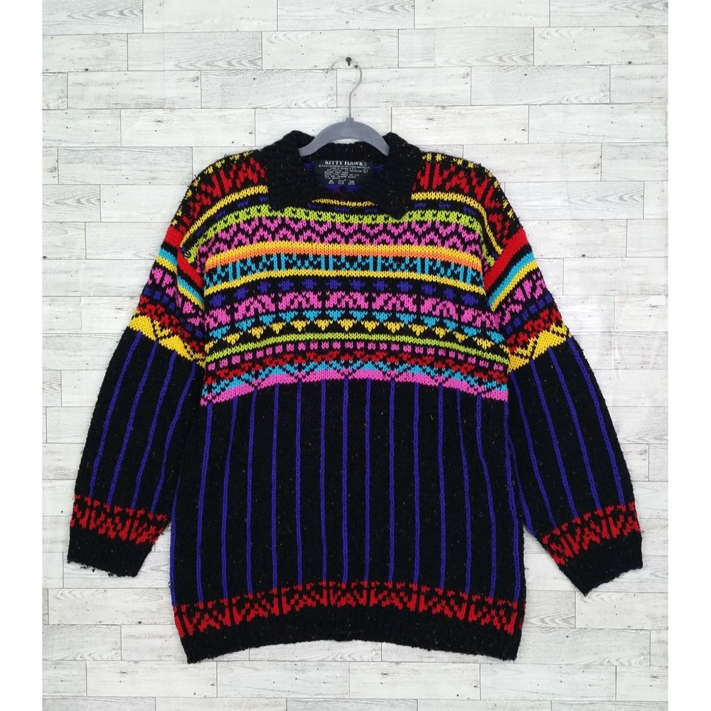 Vintage Kitty Hawk Vivian Wang Sweater Abstract Colorful 90s Grandmacore Size L